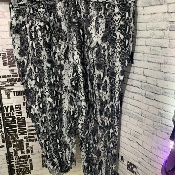 Calvin Klein Plus 3X Black Print Zip Front Linen Roll-tab Cuff Pants - Picture 6 of 9